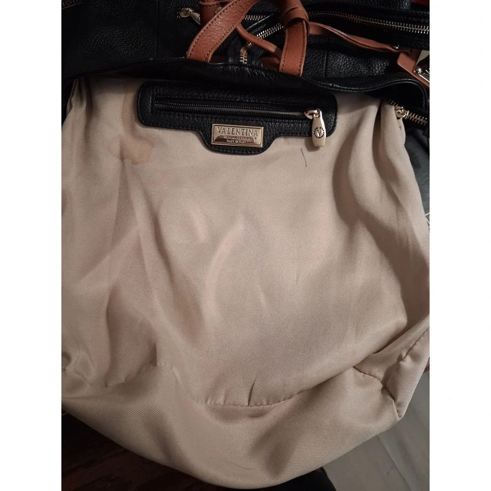 Valentina Italia Black Pebbled Leather Convertible Backpack Tote Bag Gold Tone